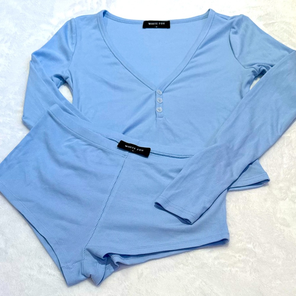 White Fox Light Blue Pajama Lounge Set